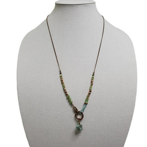 Gemstone Necklace Blue Green Gold‎ Tone Beaded Long